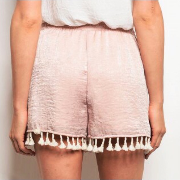 Pink & Cream Velvet Tassel Fringe Spring Shorts - Picture 4 of 4